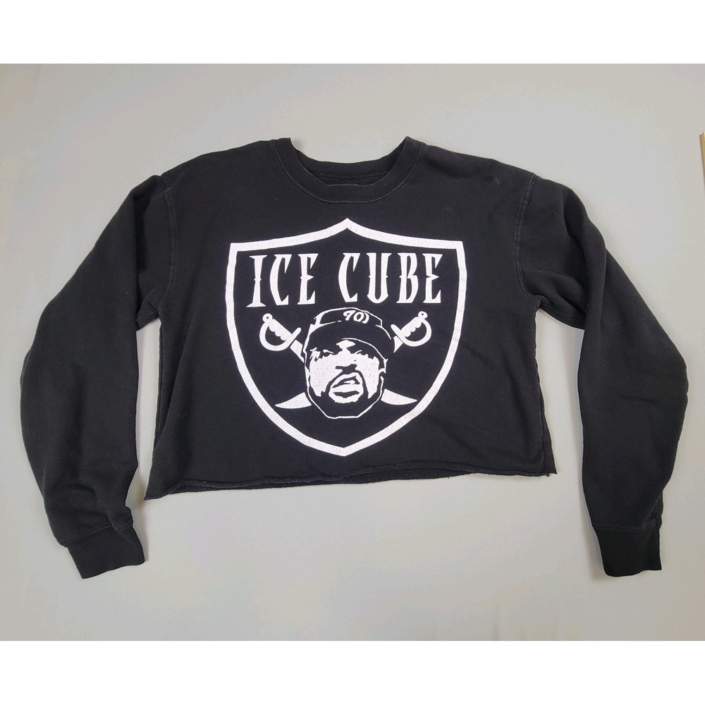 Ice Cube Raoder Graphic T-Shirt Cropped Size Small Womens Long Sleeve Black